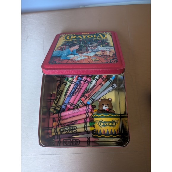 1992 Crayola Tin Box Christmas Scene Children‎ Dog Holiday Decor Collectible - Picture 5 of 11